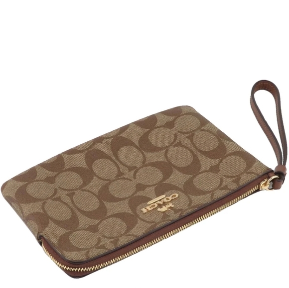 COACH Large Corner Zip Wristlet In Signature Canvas - Khaki Saddle 2 - Picture 6 of 6